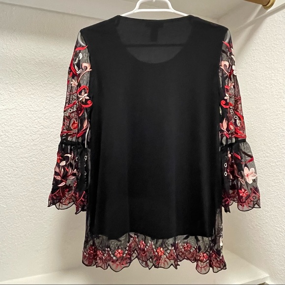 ALFANI •Floral Long Ruffle Sleeve Mesh Blouse | Sz S - Picture 3 of 5
